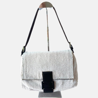 Fendi Mamma Baguette White Glitter Beads