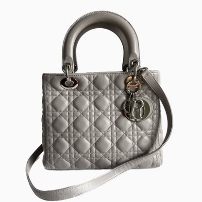 Lady Dior Grey Cannage Leather Medium with strap