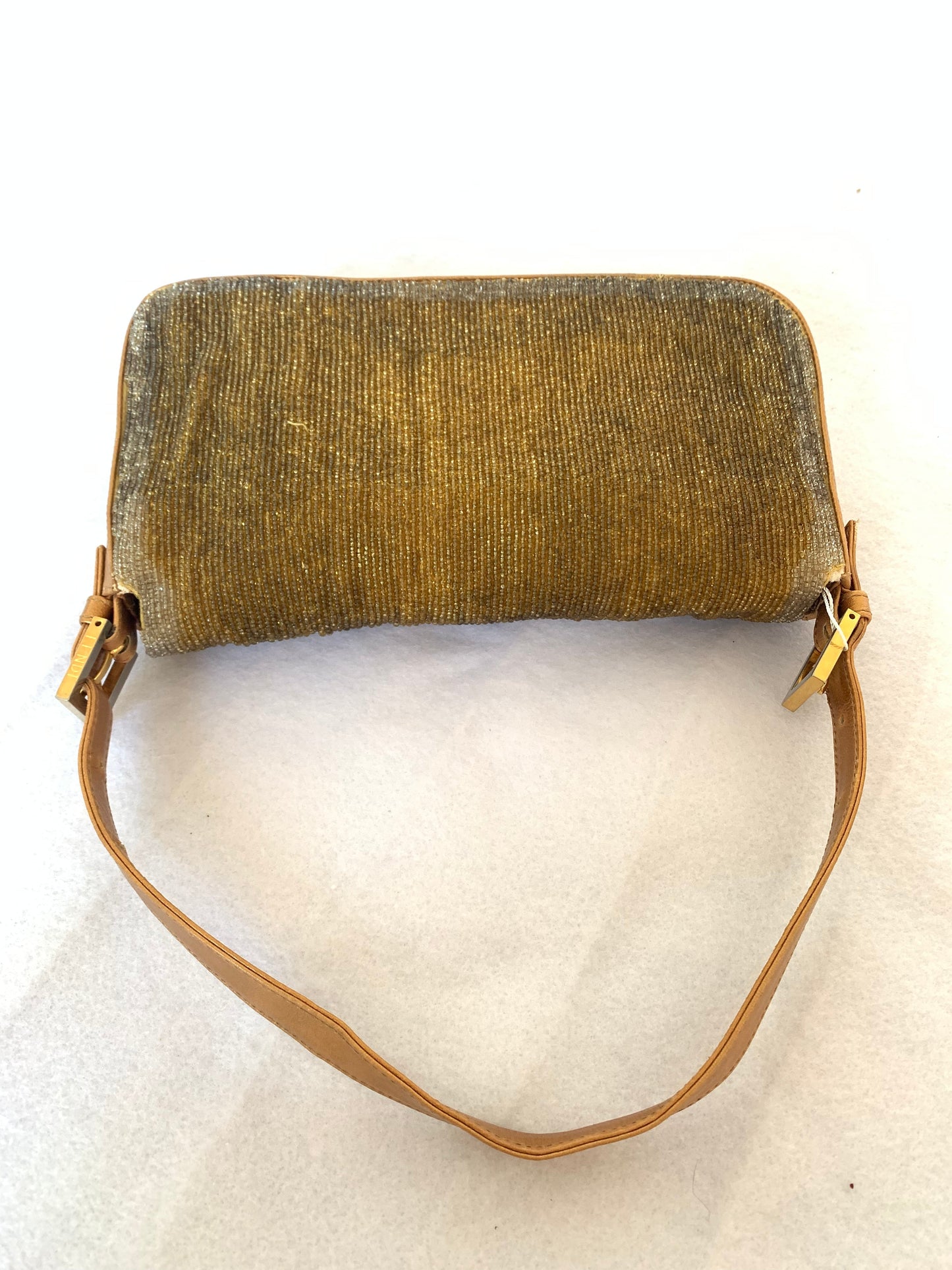 Fendi Baguette in Gold beads and Gold iridescent leather