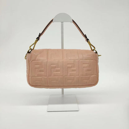 FENDI Baguette Salmon Pink Leather 3D FF Motif Crossbody bag