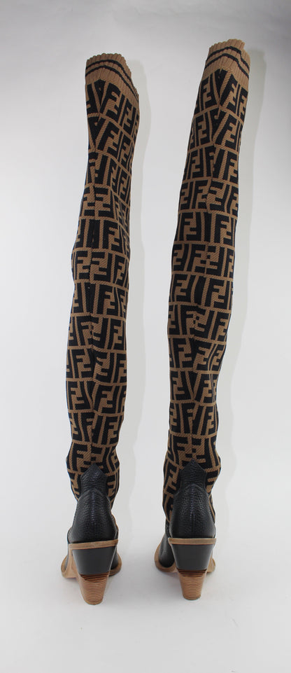 FENDI FF COWBOY OVER-THE-KNEE SOCK BOOTS