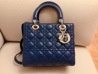 Lady Dior Medium Navy Blue Cannage Lambskin Leather