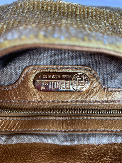 Fendi Baguette in Gold beads and Gold iridescent leather