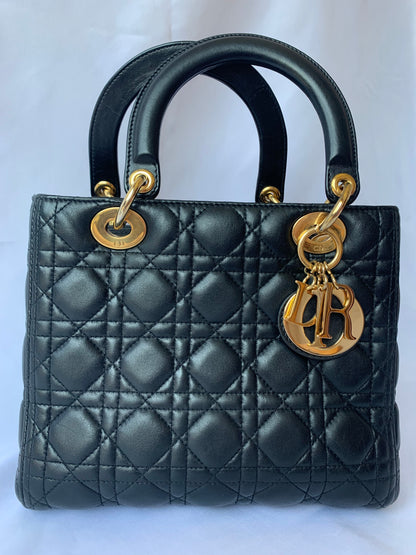 Lady Dior Medium Black Cannage Lambskin Leather