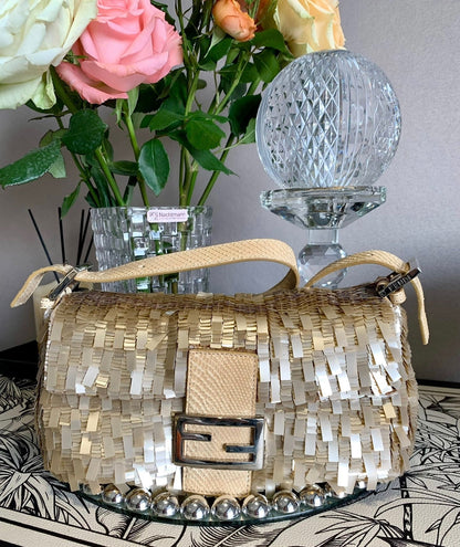 Fendi Baguette in Gold sequins and python leather