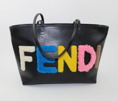 FENDI VITELLO ELITE SHEARLING SMALL LOGO TOTE