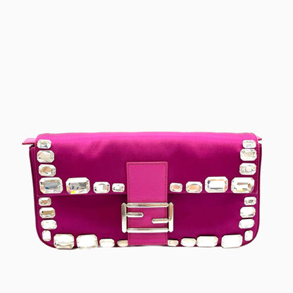 FENDI Baguette Pink Silk with Large Crystals