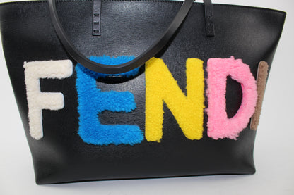 FENDI VITELLO ELITE SHEARLING SMALL LOGO TOTE