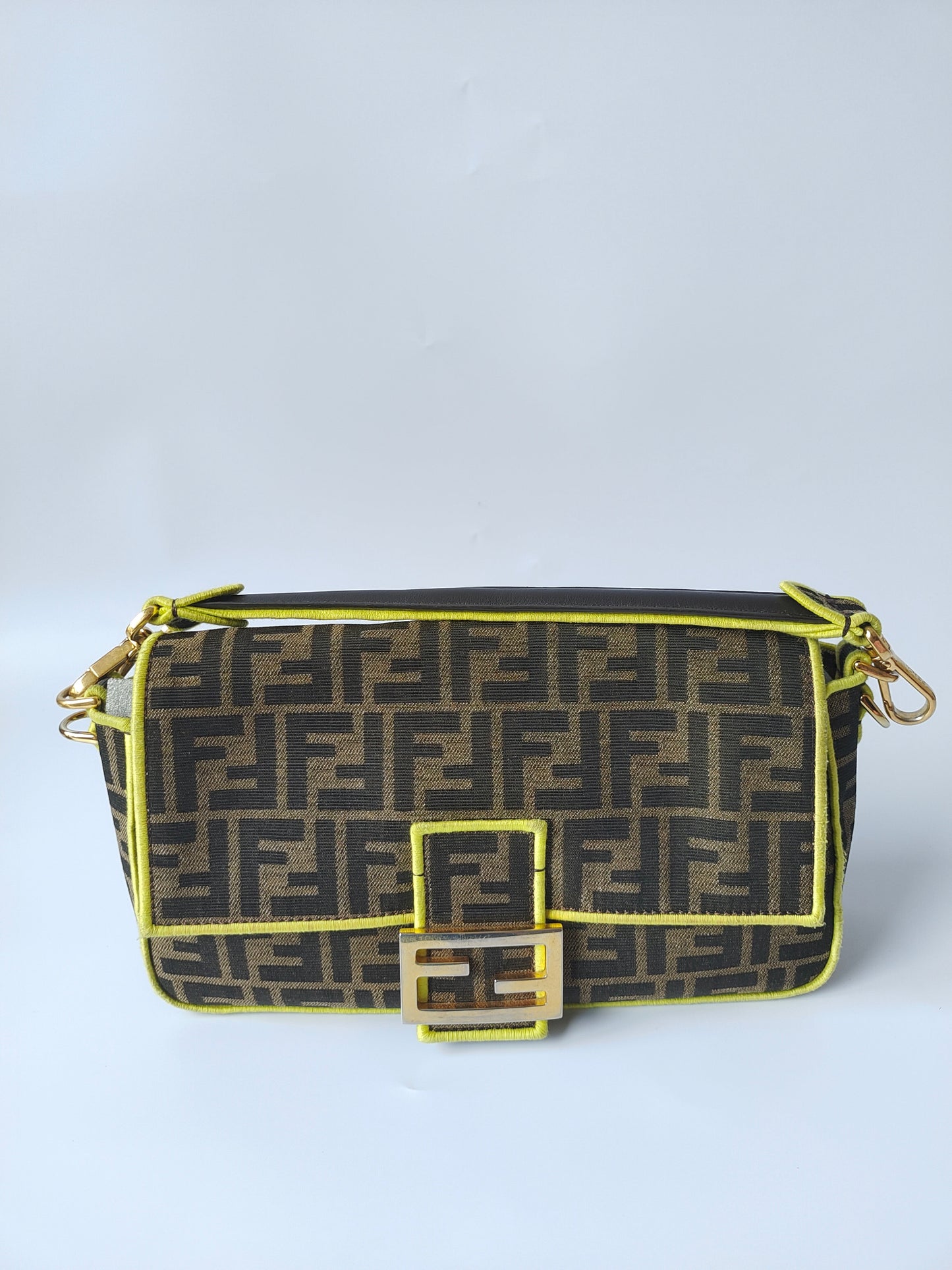 FENDI Baguette Zucca Print canvas with Neon trimming