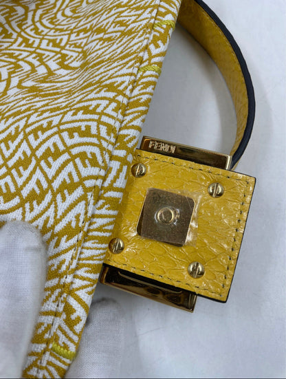 Fendi Baguette 1997 in Yellow FF vertigo Jacquard with embroidery