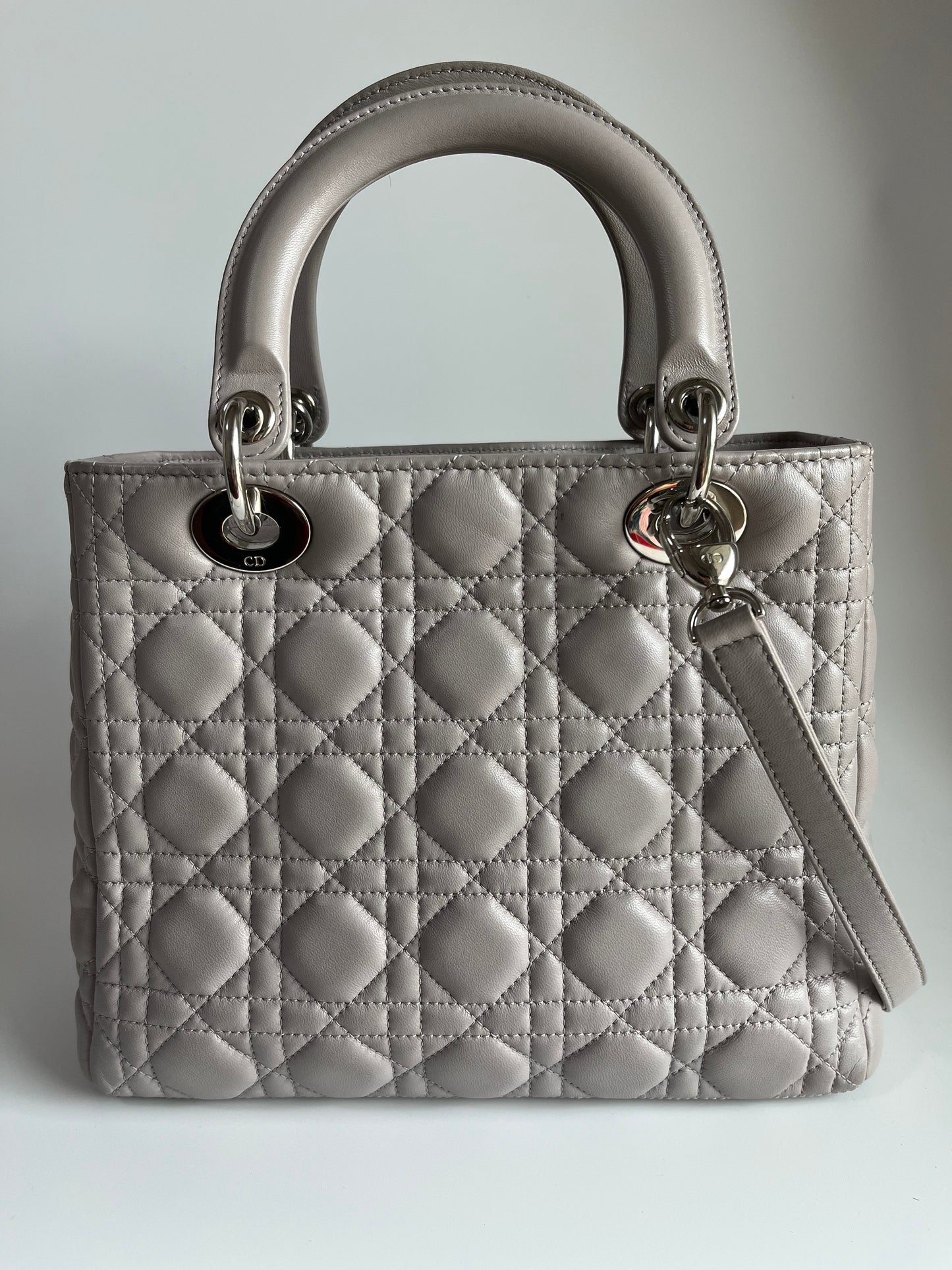 Lady Dior Grey Cannage Leather Medium with strap