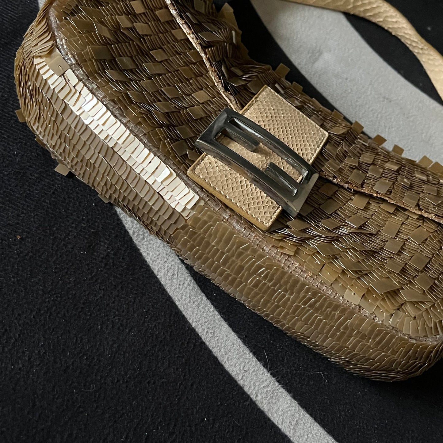 Fendi Baguette in Gold sequins and python leather