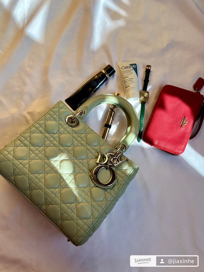 Lady Dior Medium Mint Cannage Lambskin Leather with silver hardware and strap
