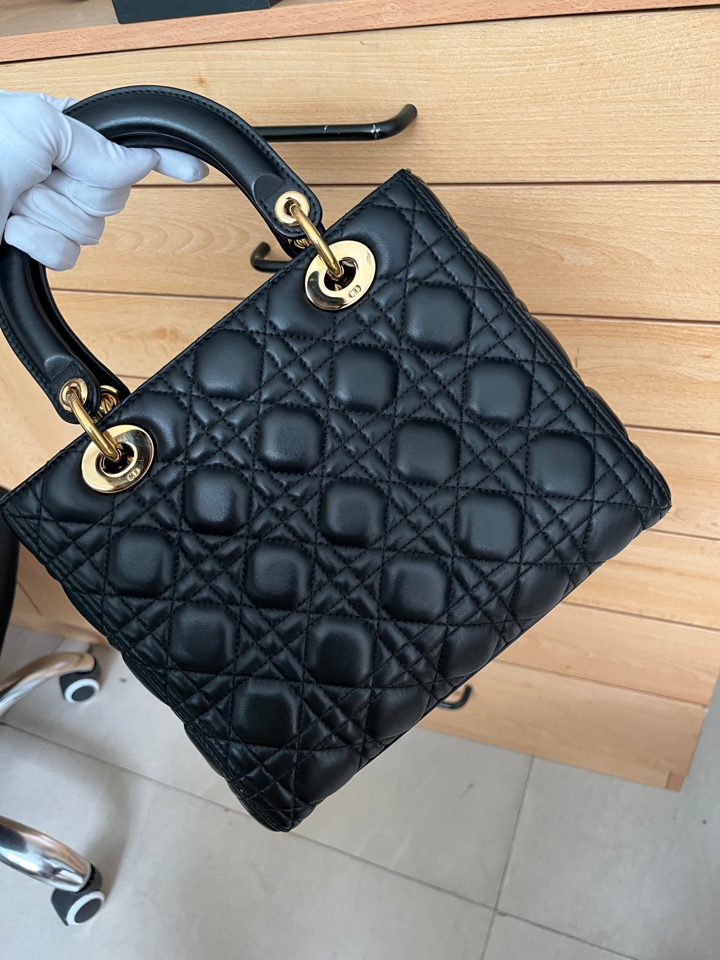 Lady Dior Medium Black Cannage Lambskin Leather with gold hardware