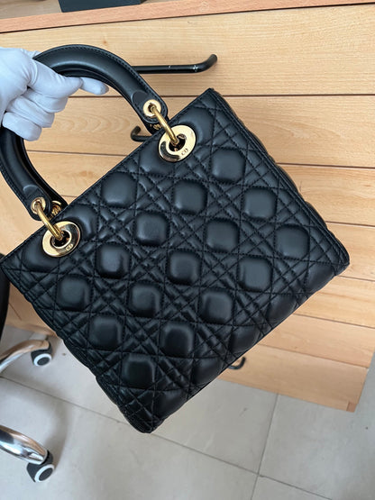 Lady Dior Medium Black Cannage Lambskin Leather with gold hardware