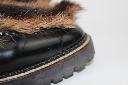 FENDI WOMEN'S FUR-TRIMMED LEATHER ANKLE BOOTS