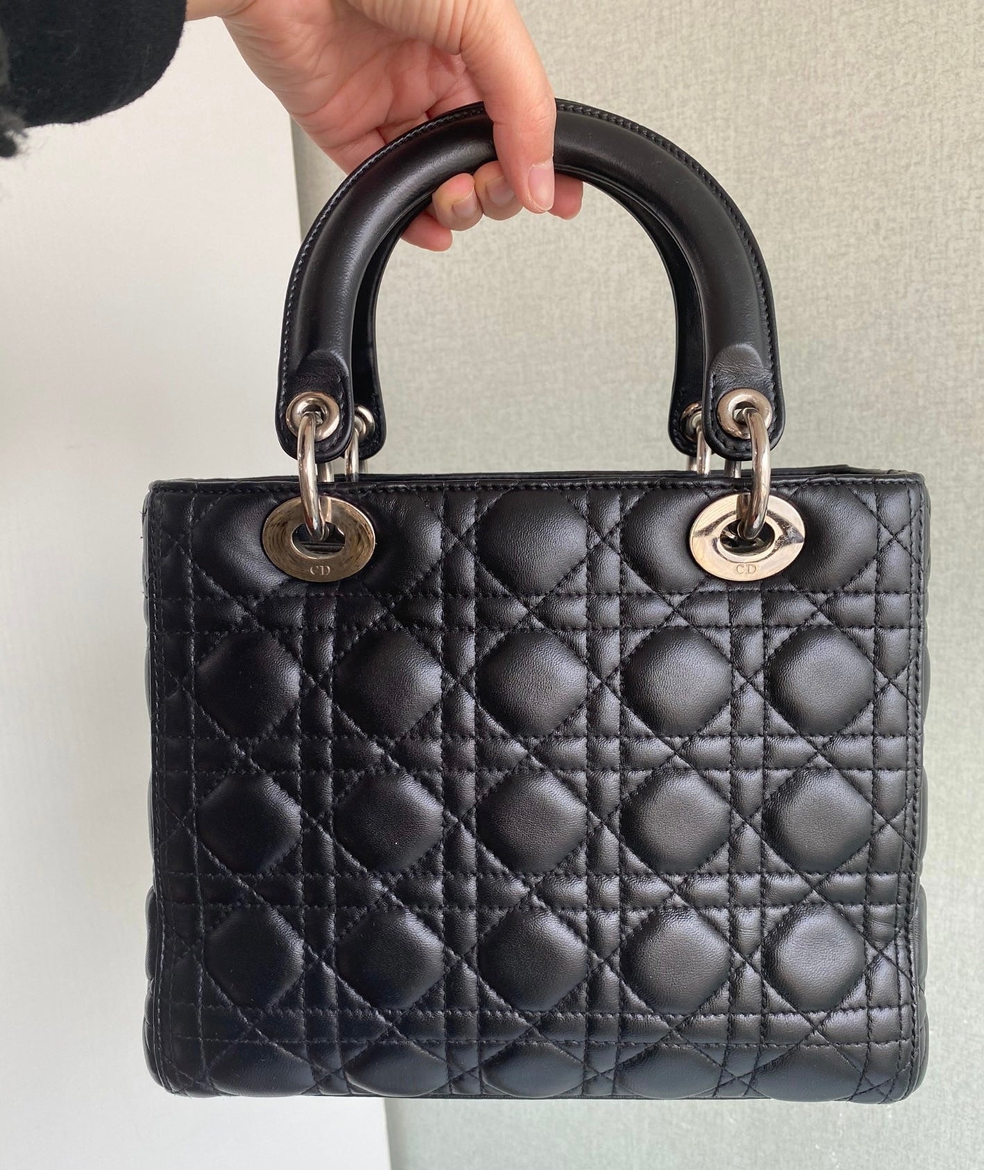 Lady Dior Black Medium Cannage Lambskin leather handbag