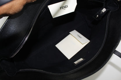 FENDI VITELLO ELITE SHEARLING SMALL LOGO TOTE