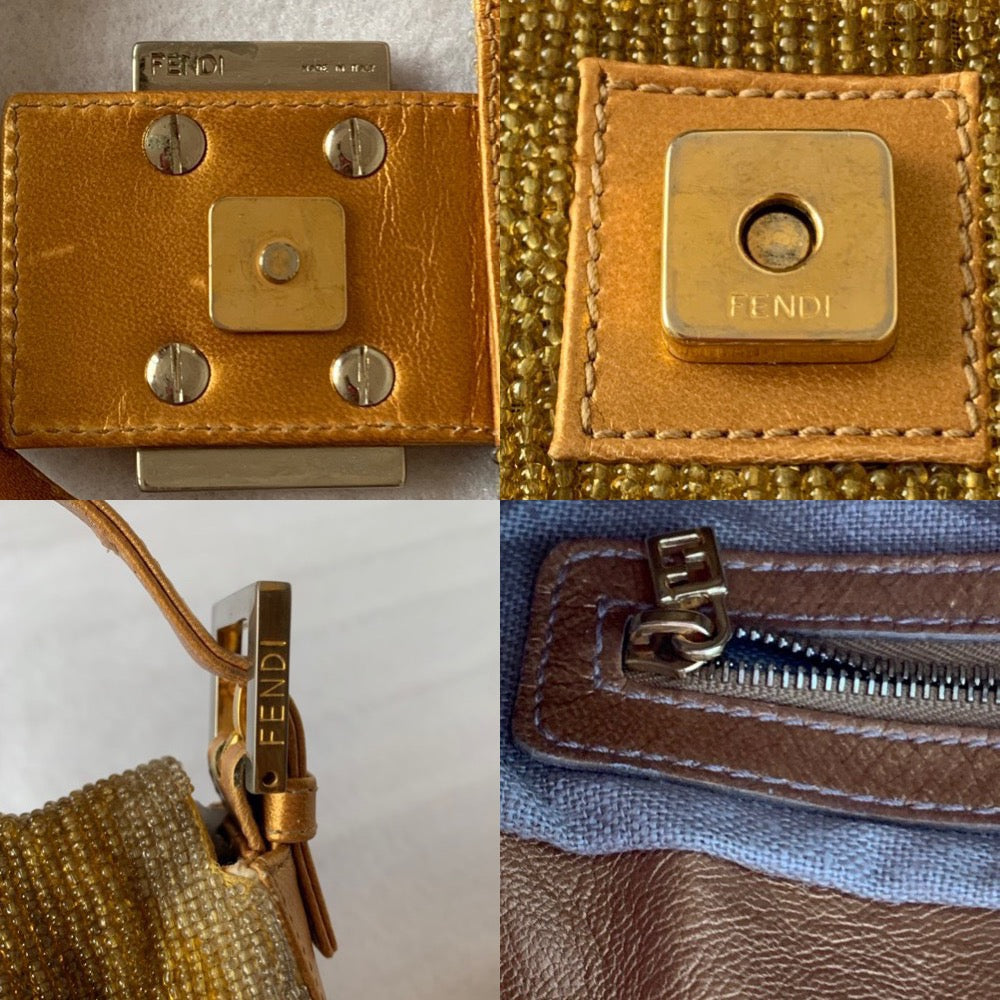 Fendi Baguette in Gold beads and Gold iridescent leather