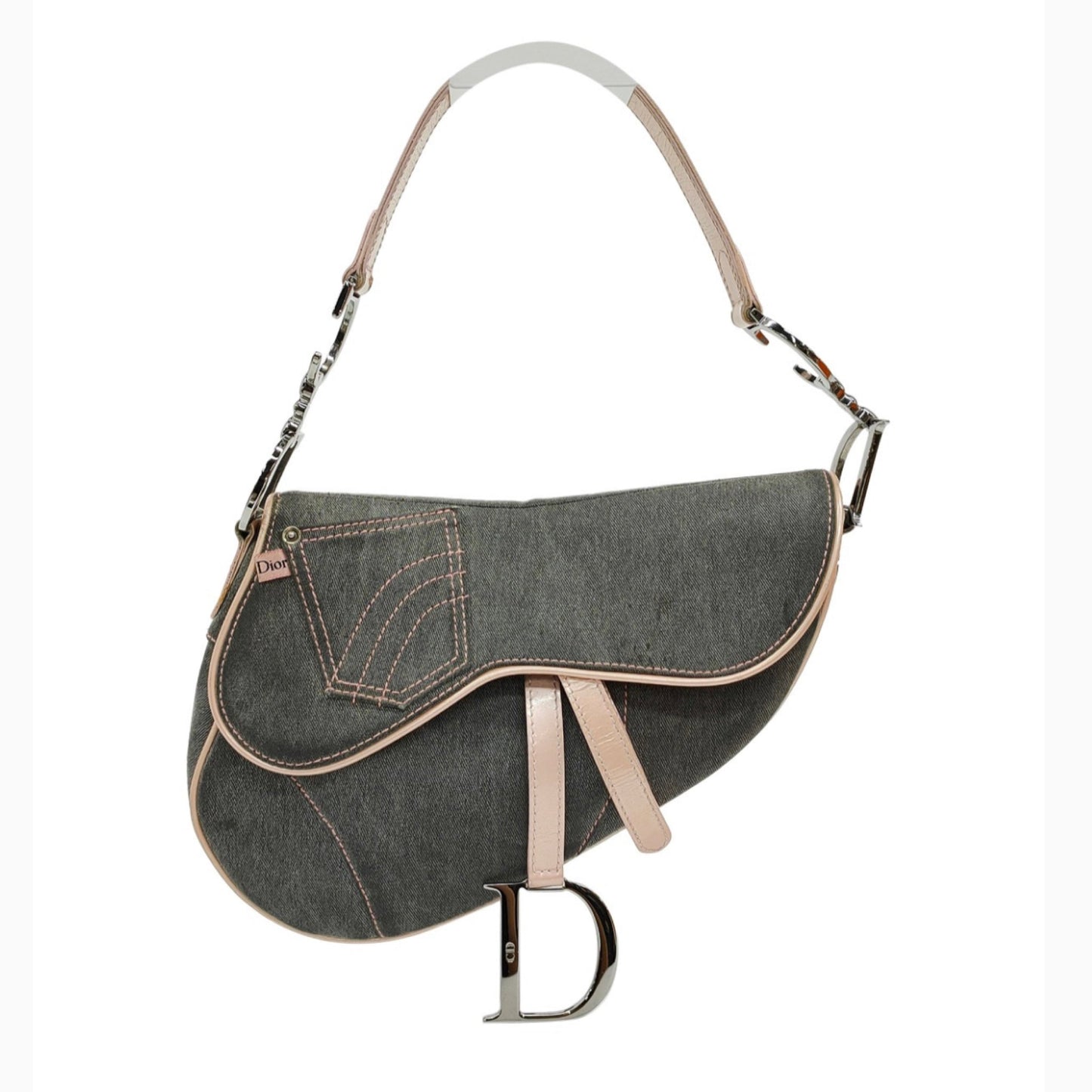 Dior saddle bag Vintage denim with pink leather strap