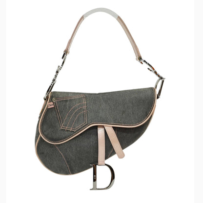 Dior saddle bag Vintage denim with pink leather strap