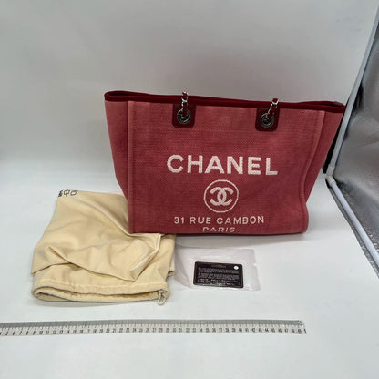 Chanel Deauville Tote Red Denim Small