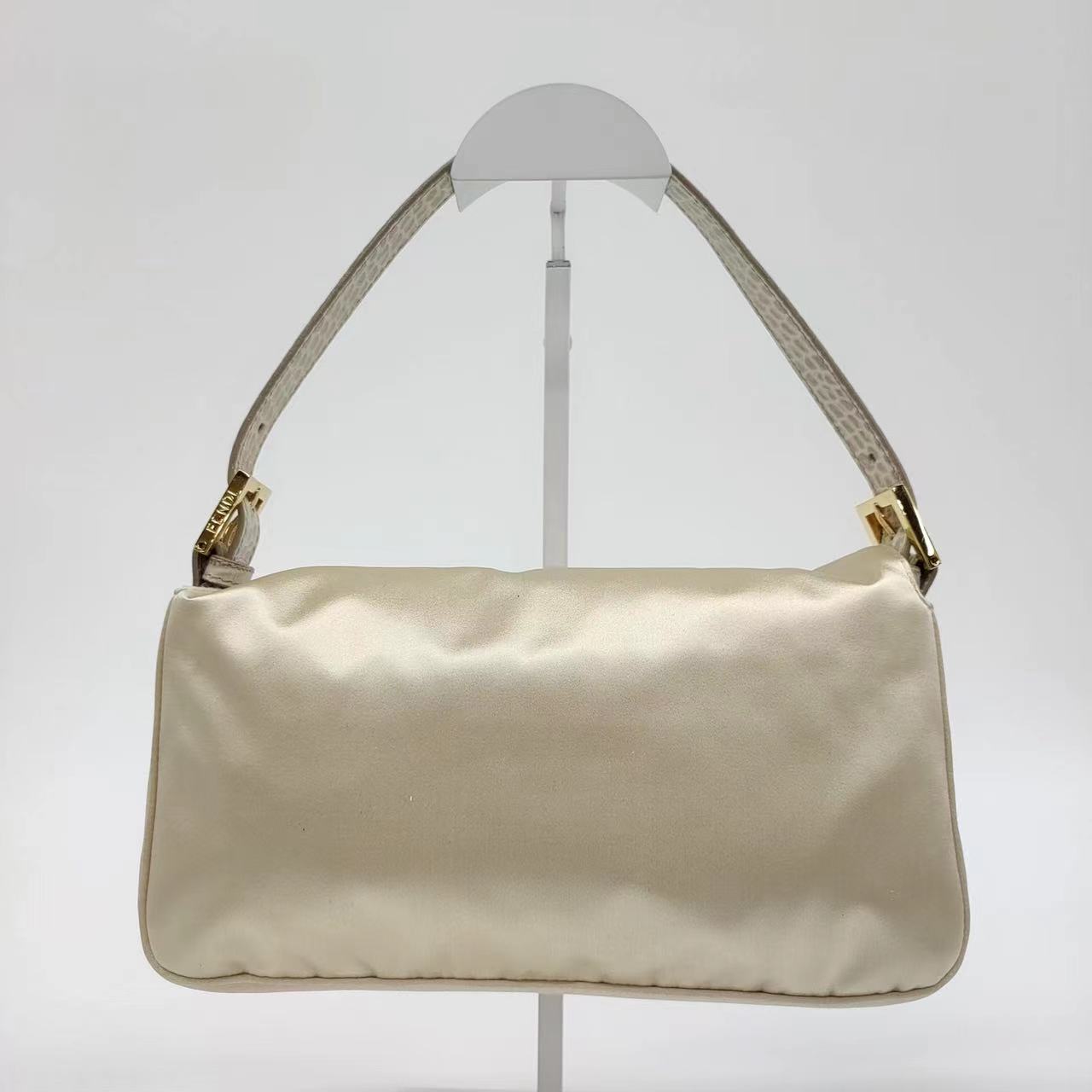 FENDI Baguette Cream Biege Silk with Crystal Buckle