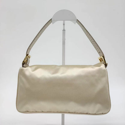 FENDI Baguette Cream Biege Silk with Crystal Buckle