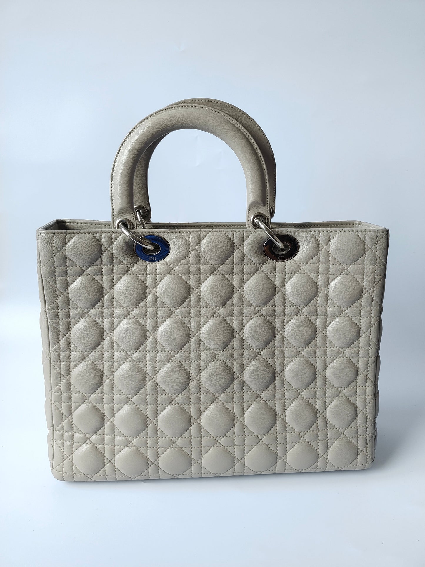 Lady Dior Large Grey Leather handbag with strap