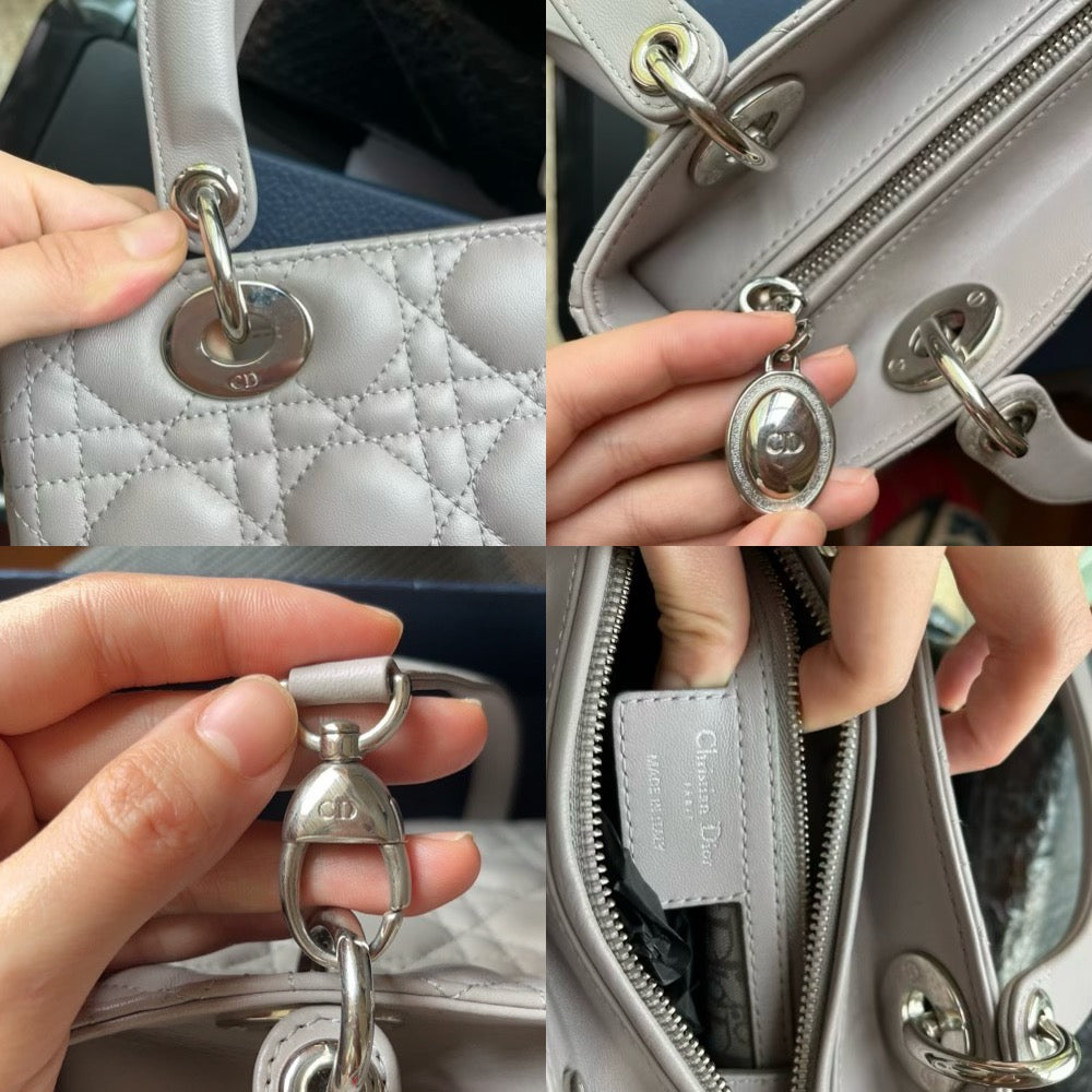 Lady Dior Grey Cannage Leather Medium with strap