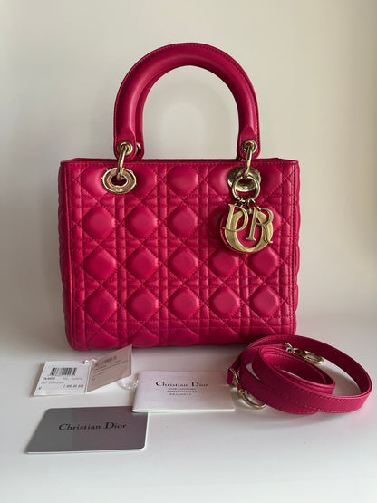 Lady Dior Hot Pink Fuchsia Cannage Leather Medium