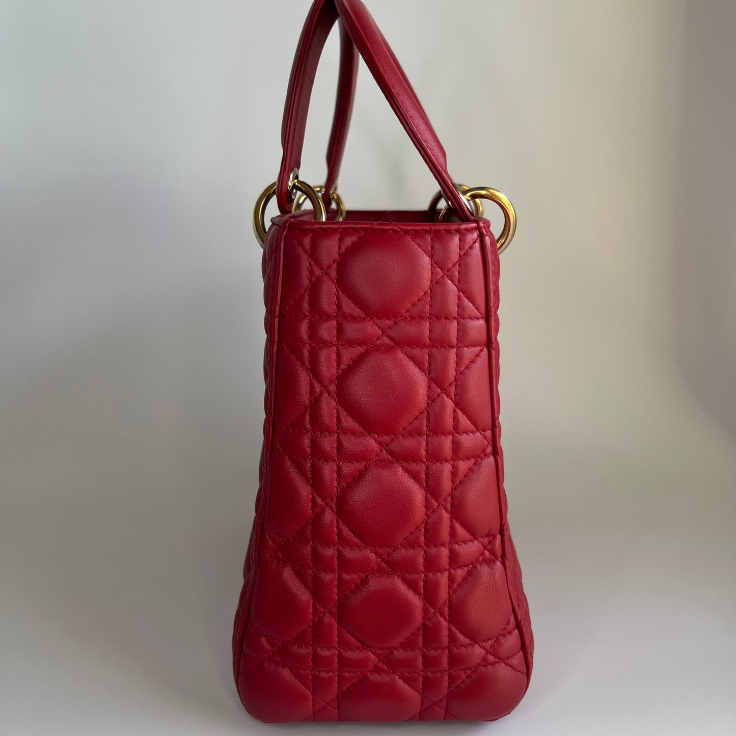 Lady Dior Red Lambskin Cannage Leather Medium