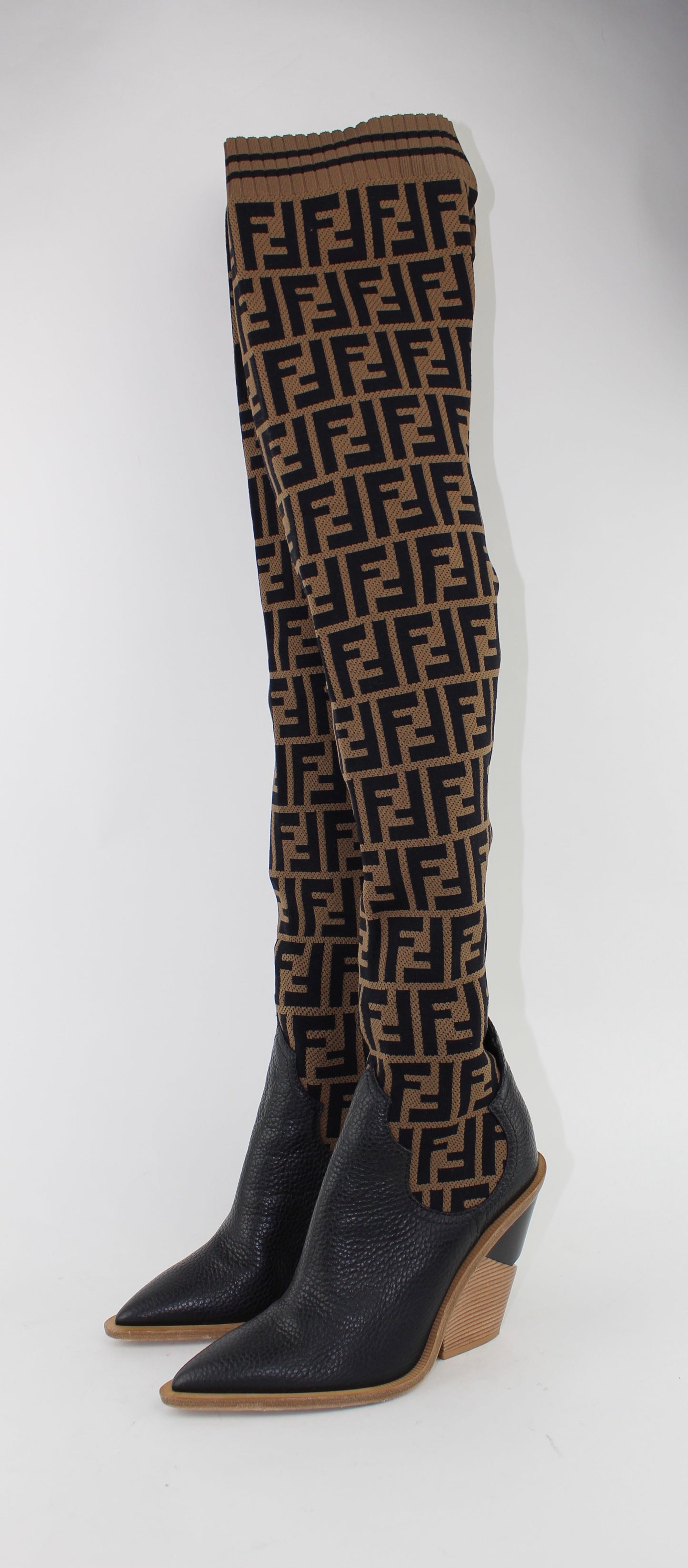 FENDI FF COWBOY OVER-THE-KNEE SOCK BOOTS