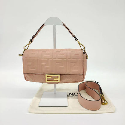 FENDI Baguette Salmon Pink Leather 3D FF Motif Crossbody bag