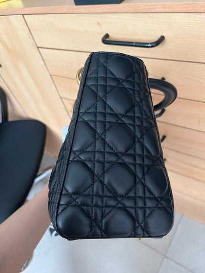 Lady Dior Medium Black Cannage Lambskin Leather with gold hardware