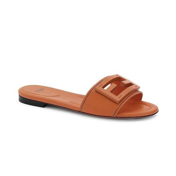 Fendi Signature Brown Leather Slides