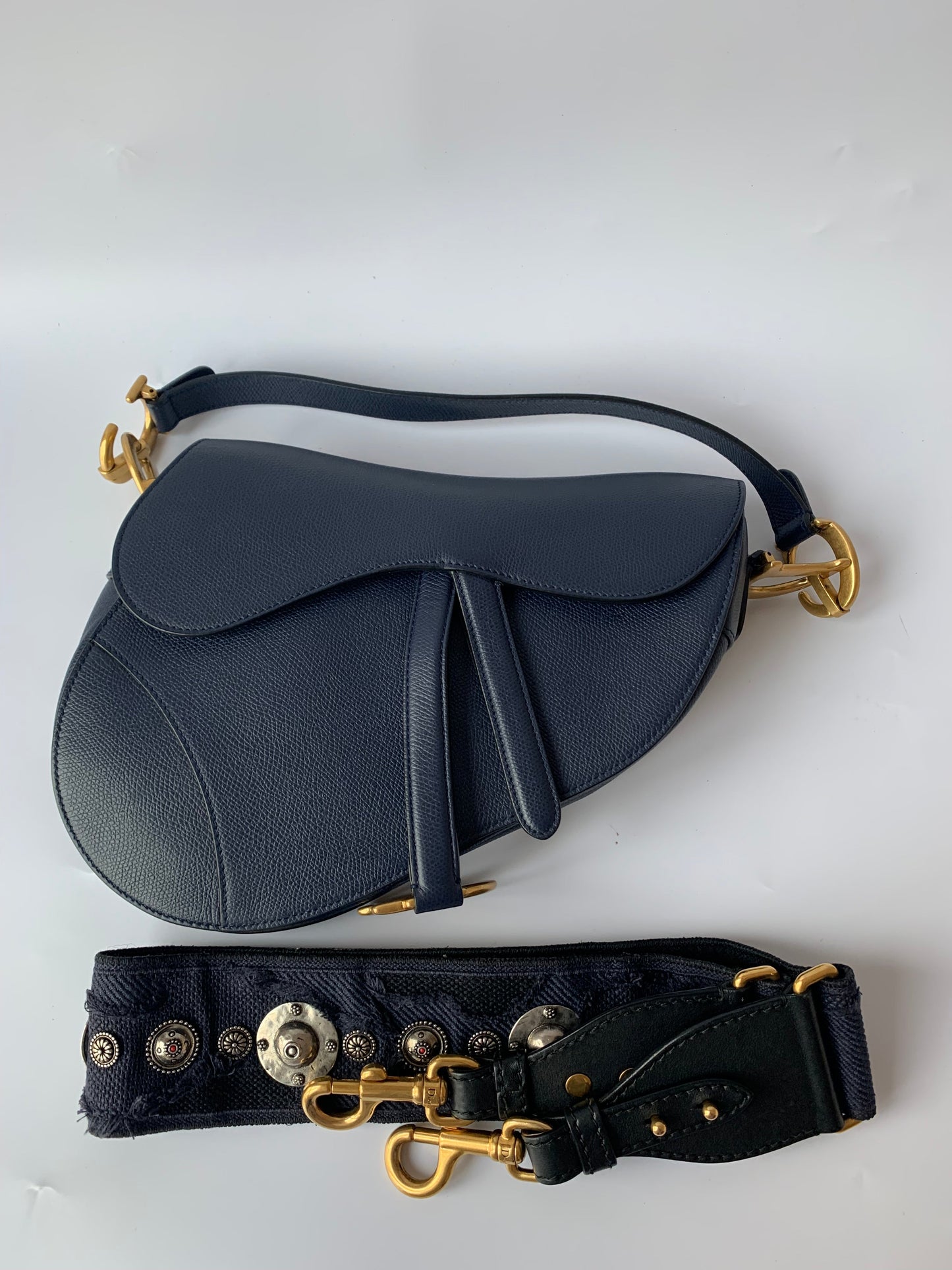 Dior Saddle Blue Medium Grained Leather Handbag with Strap