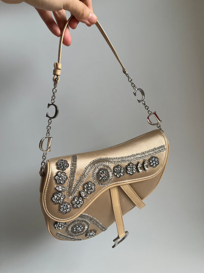Dior Saddle Mini Silk beige with crystals embellishment