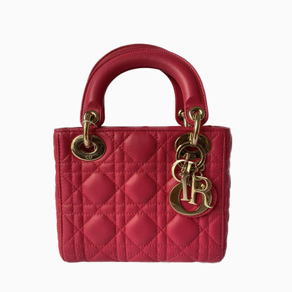Lady Dior Pink Mini handbag Cannage Leather with strap