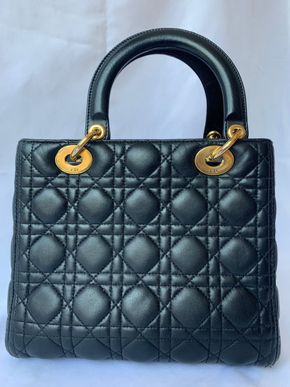 Lady Dior Medium Black Cannage Lambskin Leather