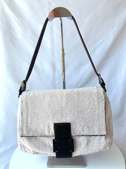Fendi Mamma Baguette White Glitter Beads
