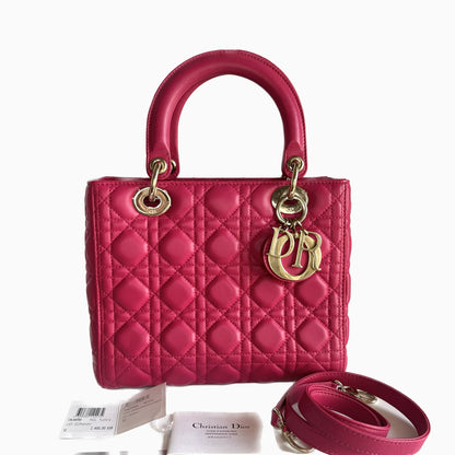 Lady Dior Hot Pink Fuchsia Cannage Leather Medium