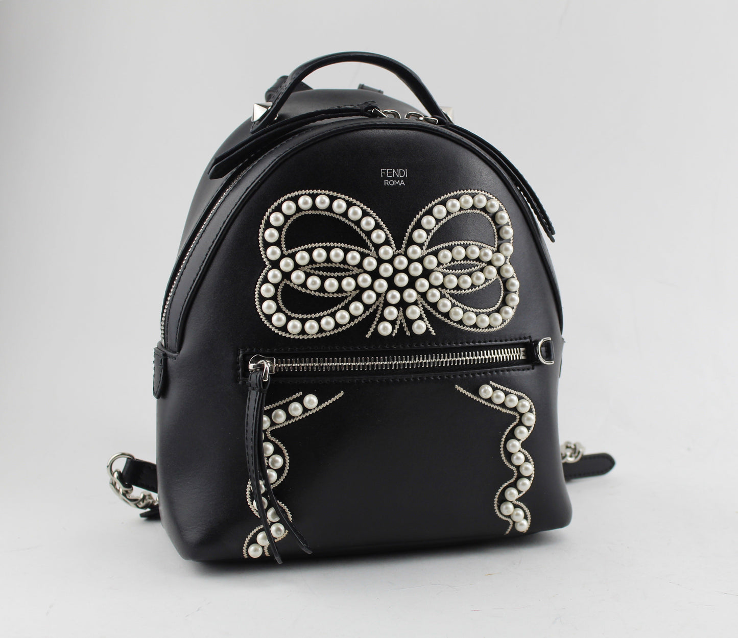 FENDI MINI PEARL BOW LEATHER BACKPACK