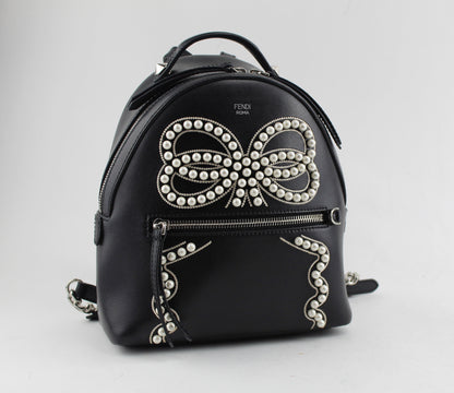 FENDI MINI PEARL BOW LEATHER BACKPACK