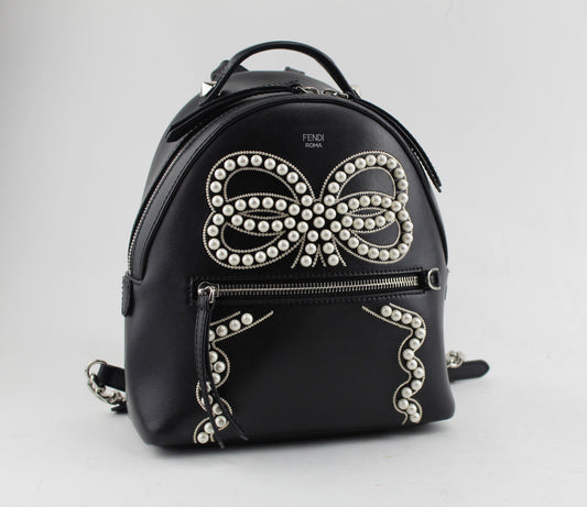 FENDI MINI PEARL BOW LEATHER BACKPACK