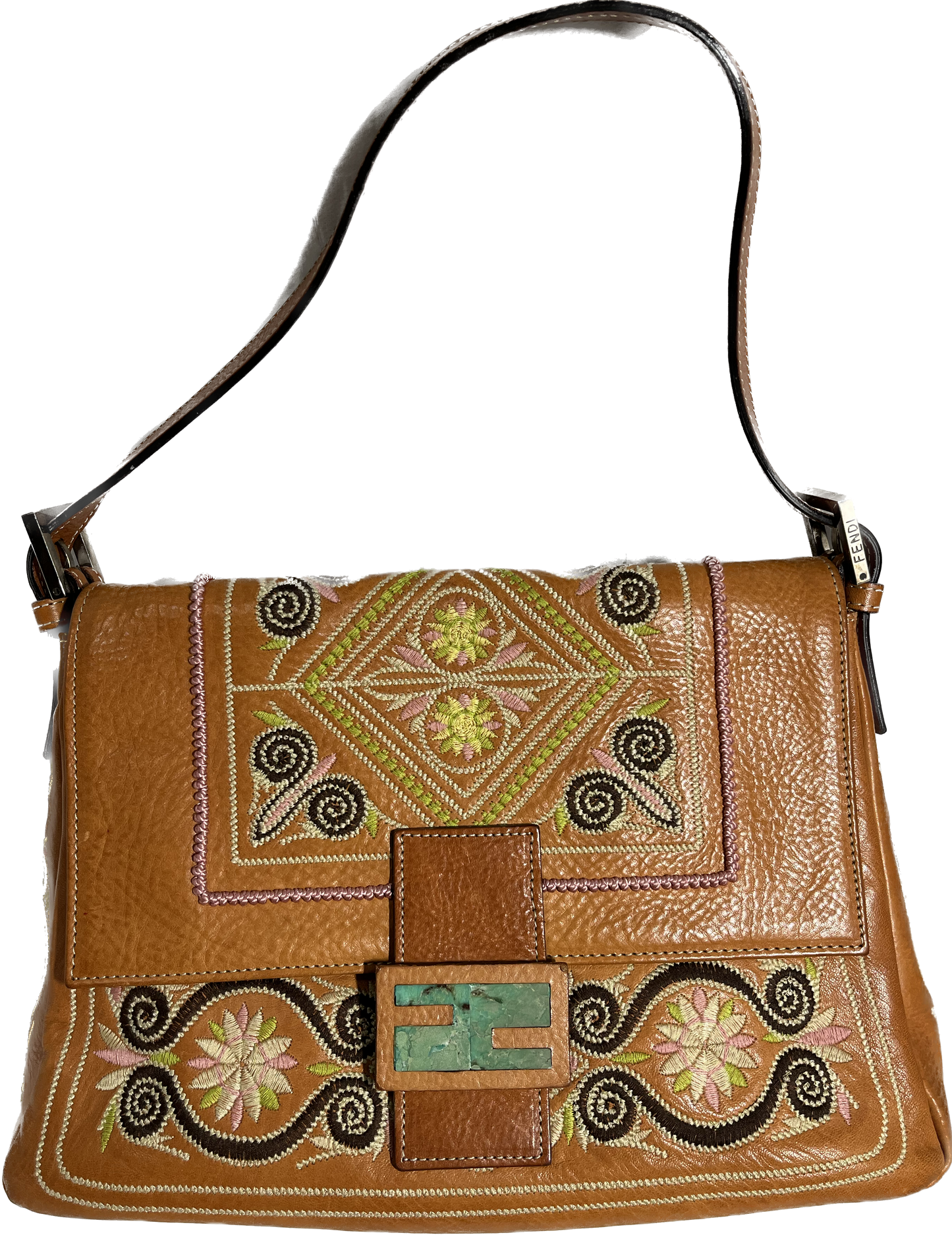 Fendi Mamma Baguette Brown leather with embroidery