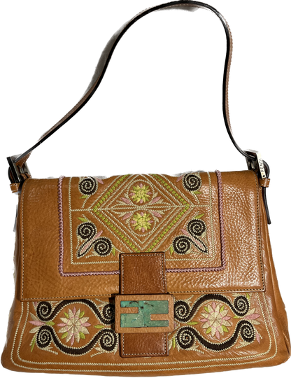 Fendi Mamma Baguette Brown leather with embroidery