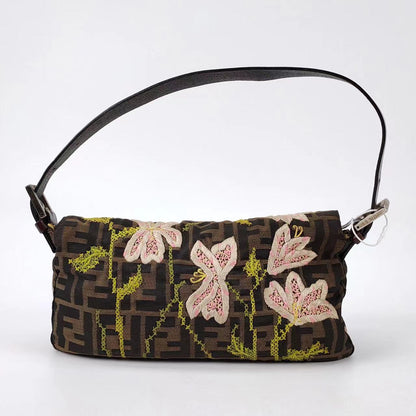 FENDI Baguette Zucca Print with Flower Embroidery