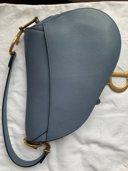 Dior Saddle Medium leather greyish blue
