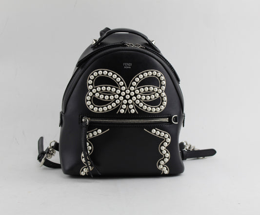 FENDI MINI PEARL BOW LEATHER BACKPACK